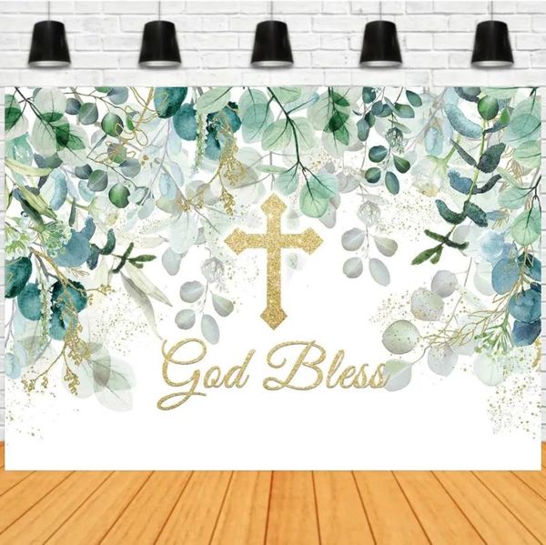 Decorazione per feste Prima Comunione Banner Decorato Baby Shower Pografia Sfondo Gift PO Booth Props God Bless Bless Baptismal