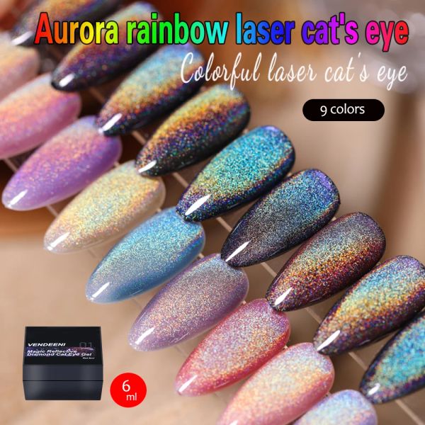 Gel Vendeeni 9 Colori Laser riflettente Cat Eye Gel Gel Unghie Gel Immergiti fuori UV LED glitter Aircola arcobale