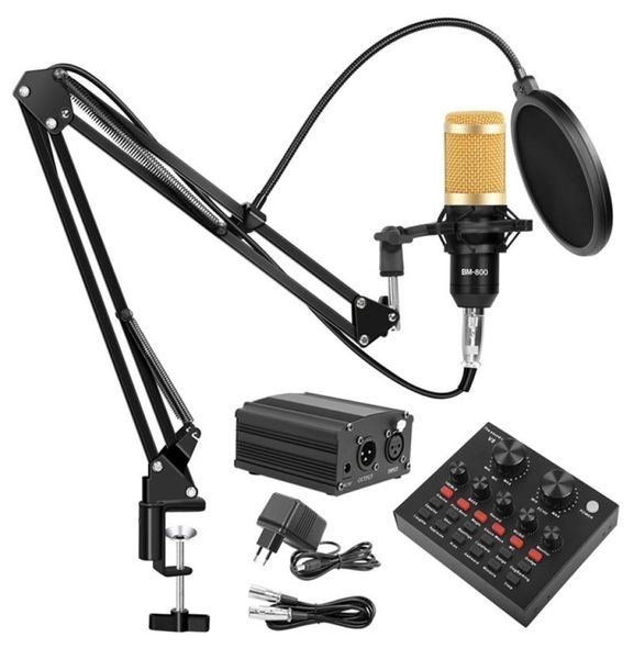 Professioneller BM 800 Studio Condenser Microfon Kit Vocal Recording Karaoke -Mikrofone mit Sound Card Mic Ständer für PC Computer 215557562