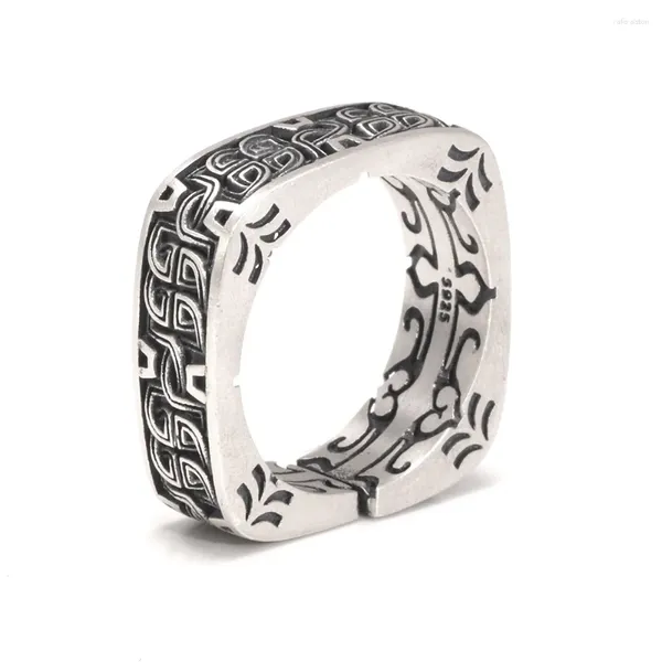 Rings Cluster Real 925 Sterling Silver Square per uomini e donne che aprono Modello vintage Dimensioni regolabili 7-10