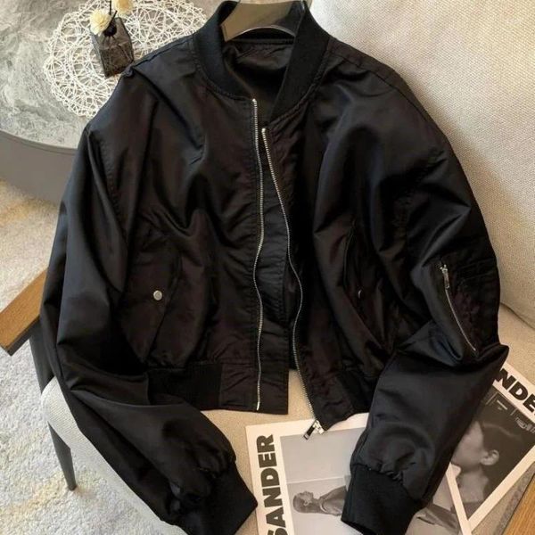 Giacche da donna Deeptown Giacca bomber a corto vintage Giacca di grandi dimensioni tracce di moda con cerniera coreana Short Black Coats Casual