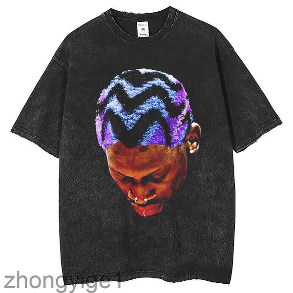 Haikyuu Rodman Basketbol Kısa Kollu T-Shirt Erkek Moda Kalça Yarım Kollu Yıkama Kızartılmış Kar Tanesi T-Shirt