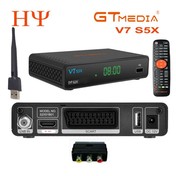 Box Original Gtmedia V7 HD S5X S2X DVBS S2S2X VCM ACM Multistream T2MI V7S HD GTMEDIA V7 S5X HD Спутниковый приемник Установите верхнюю коробку