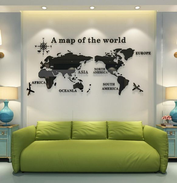 Mappa del mondo fai -da -te adesivi per pareti acrilici 3D per soggiorno Educational Map Decals murale Murale per bambini Dormi Decor da camera da letto Y202473242