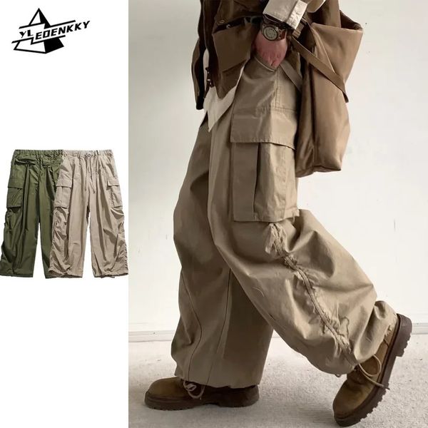 Harajuku kargo pantolon erkek kadınlar vintage çok cepli geniş bacaklı pantolon sokak hip hop rahat bülbeli pantolon bahar sonbahar unisex 240327