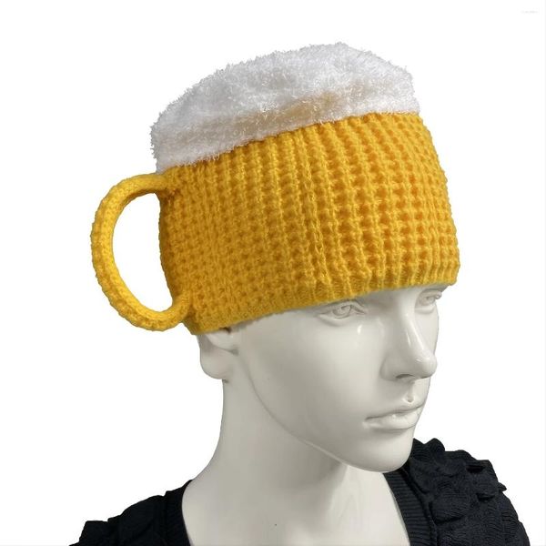 Berets 3D Beer Cup Hats Mütze Party Unisex Haaransatz Cap Lovers Ohrwärmer für Frauen Männer Jahr präsentiert Valentinstag lustiges Geschenk