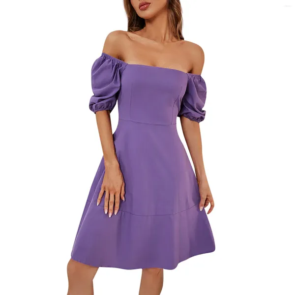 Lässige Kleider Partykleid Mini sexy plissierte Puffhülle eine Schulter Frauen Rückenlesses Abendessen Solid Color Tube Top Vestidos