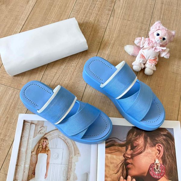 Mila Casual Rlound-aded Slipers da 4 cm sandali da donna sandali in legno scarpe tela piatta lettere di pizzo blu nero scarpe estate fuzzy