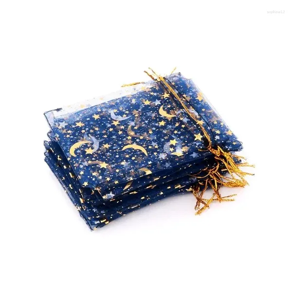 Pedra de presente 50pcs/lot star lua organza jóias bolsas de joias tule sachets pura sacola de batedeira festas de casamento festas de favor as bolsas organizadoras organizadoras