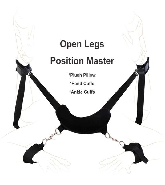 Posizione fetish Master Open Legs Cuscino con polsini a mano caviglia BDSM Bondage Restenings imbracatura giocattoli sessuali erotici per coppie 02380006