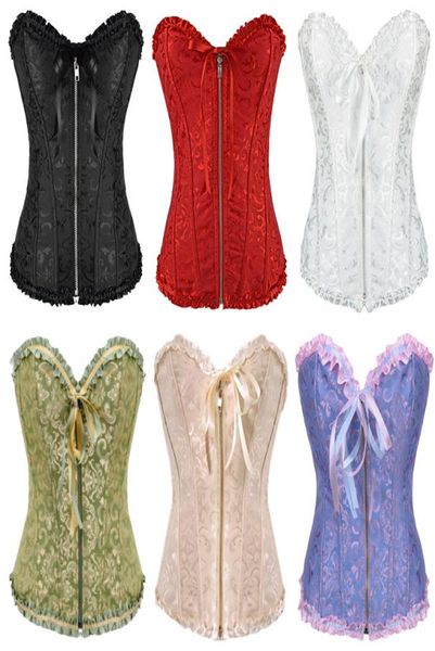 Sexy Gothic Brocade Corset White mit Reißverschluss vorne und Spitze Rücken Frauen Bustiers Sexy Dessous 81071498676