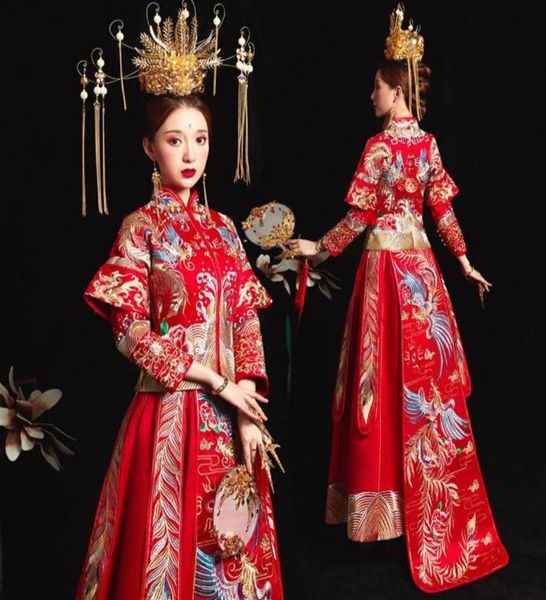 Roupas étnicas Vestido de noiva tradicional chinês Cheongsam Long Qipao Red Borderyery Styleal Dresses China Store Vestido C8293934