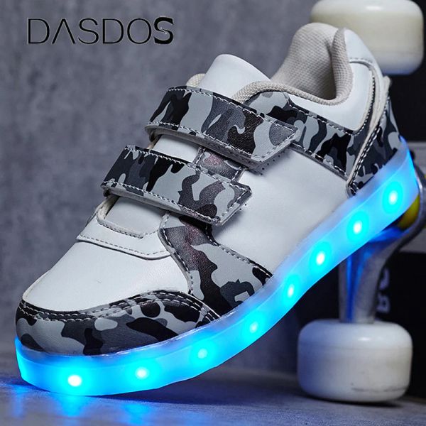 Tênis tênis tamanho 2537 USB Charge Children Boys Shoes com tênis luminosos luminos