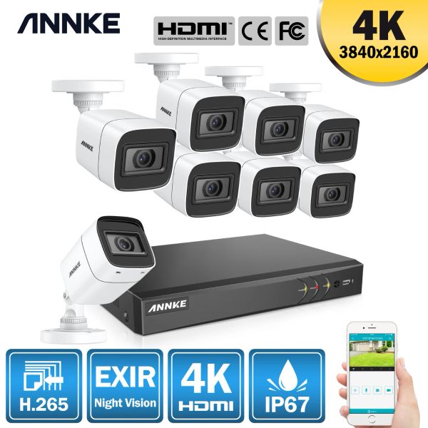 System Annke 4K Ultra HD Videoüberwachungskamera System 8Ch 8MP H.265 DVR mit 8 PCS 8MP Außenwetter -Überwachungsüberwachungs -CCTV -Kit