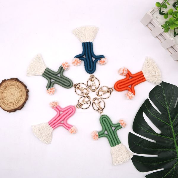 Macrame Cactus KeyChain для шнурных ключей аксессуаров Boho Key Chain/Keyring - юго -западный растение зеленое суккулент