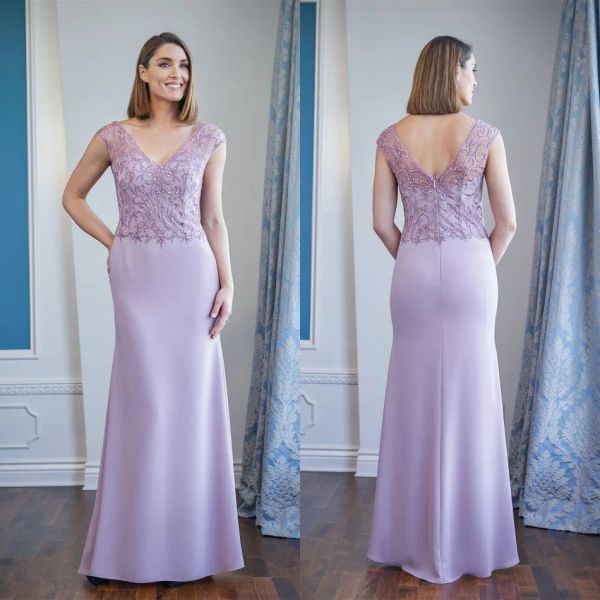 Jasmine Summer Mother of the Bride Dresses 2024 V Neck Lace Appliques Paiugne abiti da sera Lunghezza Pavimento Dressimi