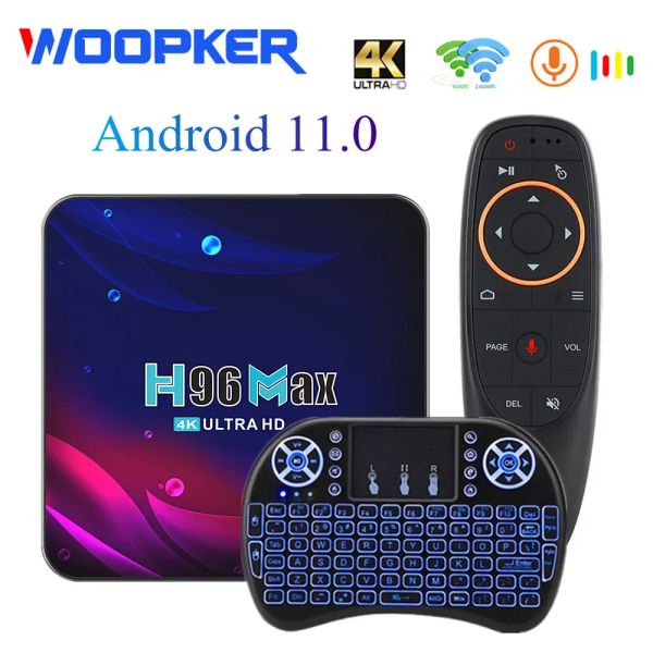 Box Woopker H96 Max Smart Tv Kutusu Android 11 Rockchip RK3318 4K HD Medya Oyuncu 2.4G/5G Çift WiFi Bluetooth Google Voice Set Üst Kutusu