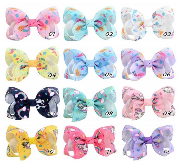 12 Farben Baby Girls Einhorn Bogen Haarschlüsse 8cm farbenfrohe Band Clip Baby Haarzubehör H1524889033