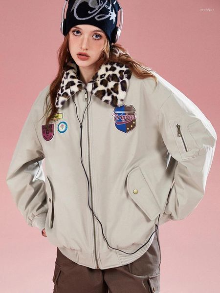 Trench femminile Collaio grigio Retro Leopard Stampa giacca di cotone stampato per abito volante invernale invernale