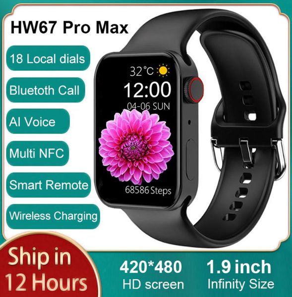 2022 HW67 Pro Max Smart Watch Series 7 19 polegadas 420480 128MB NFC Bluetooth Call Ai Voice Fitness Tracker Sport Bracelet Smartwatc5144230