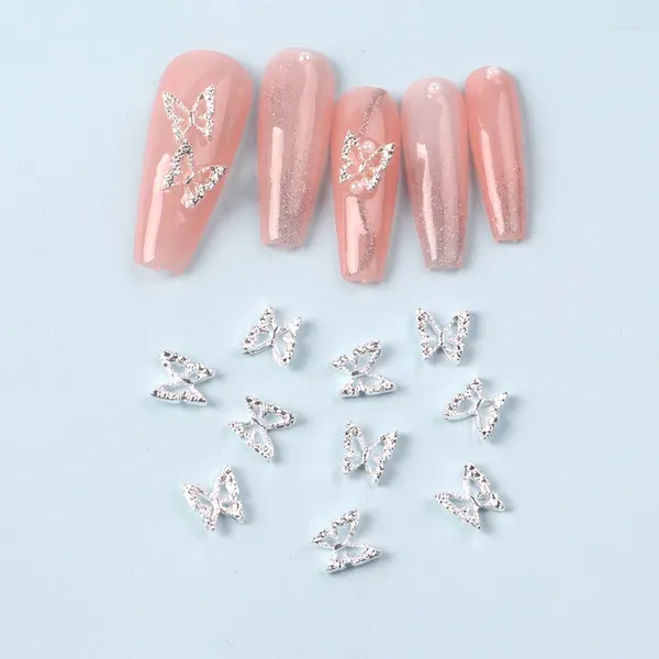 Decorações de arte na unha 10pcs charme bufferfly metal figuras 3d peças encantos de kawaii acessórios para manicure shinestone