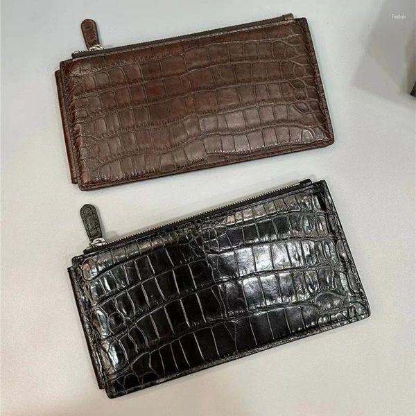 Portafogli autentici crocodile coccodrillo grande porta carta da uomo porta portafoglio sottile lunghi sottili alligatore esotico in pelle maschio clutch borse