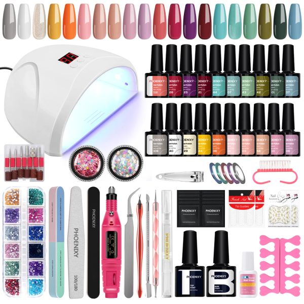 Kits Phoenixy Manicure Set Gelnagellack Set mit 36W/54W Nagel Trockner Lampe Nagelbohrmaschine Gel Polish komplette Nagelkunstwerkzeuge Set Set