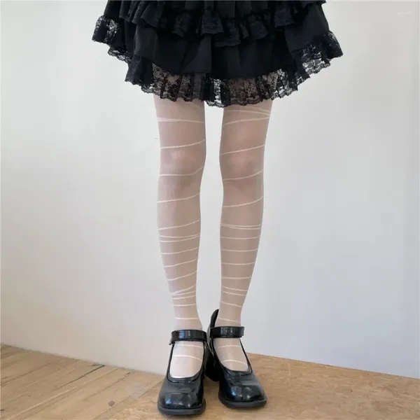 Donne calze alla moda simpatici collant elastici a strisce elastiche traspirabili a vita alta muta a cavità morbida calze a maglie irregolari