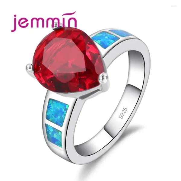 Anelli a grappolo Drop criminale Rosso Rosso Crystal Blue Fire Anello per donne Gioielli Fashion 925 Sterling Silver