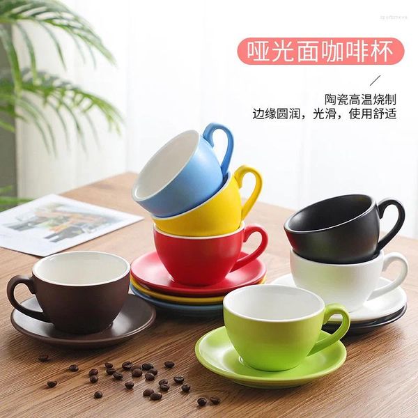 Tazze colorate colorate tazza di caffè e set di piattini in stile europeo figurato cappuccino latte ceramico addensato 300 ml