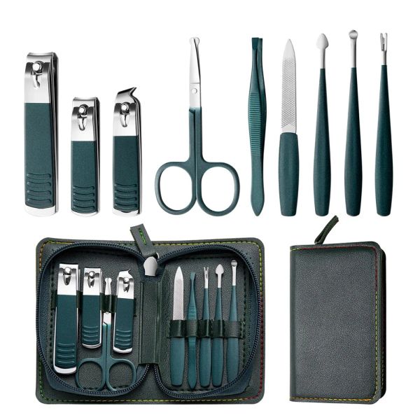 KITS 9 in 1 set di manicure con custodia in pelle Professional in acciaio inossidabile unghie kit di pedicure manicure portatile per donne uomini