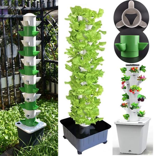 Vertikaler Hydroponic Turm Gewächshausgarten Innenkultur Wachstumssystem Gemüse Pflanzer Wachsen Pot Kit 240325