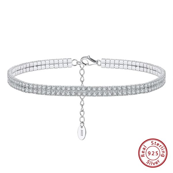 KISS MANDY 925 Sterling Silver 2 file di zirconia cubica chiara cavigliere per zirconia per donne gioielli a catena del piede braccialetto da tennis SA20 240408