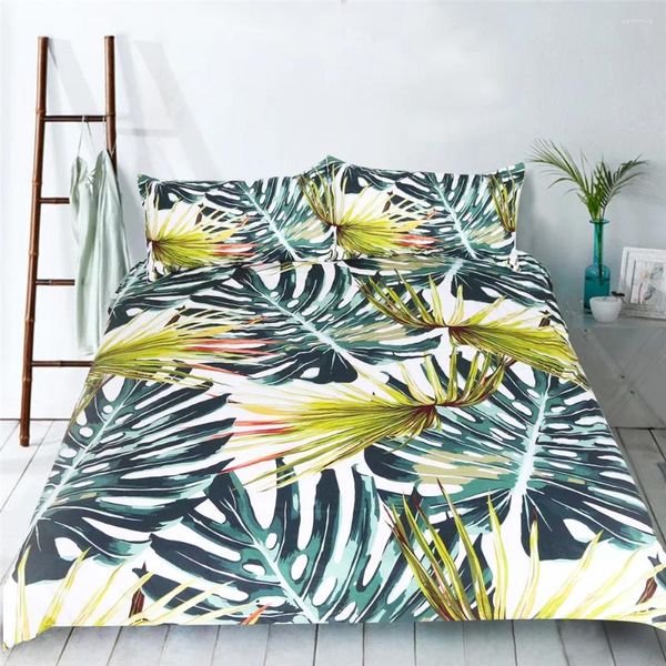 Conjuntos de cama Conjunto de folhas de banana tropical e tampa de edredão de impressão de palmeira (sem folha) Vários tamanhos