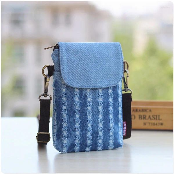 Abendtaschen modische und trendige Tasche mit Löchern Denim Fabric Crossbody Small Phone Herren Frauen Retro -Geldbörse Aufbewahrung