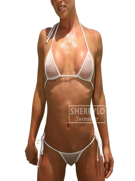 Sheer Bikini Swimwear for Women Side Side Tie Mesh Mini Micro Thong Bikini Vedi attraverso Microbikini trasparente estremo 100429001830631