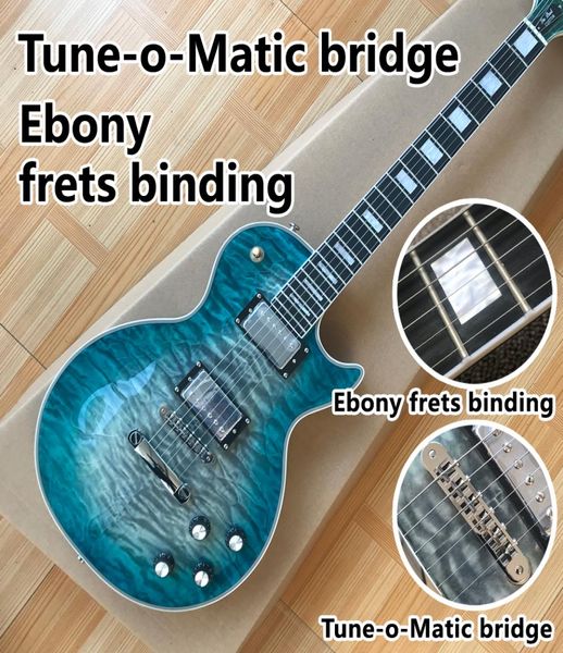 E -Gitarre Ebony Fingerplatine Binding Binding Tuneomatic Bridge Green Burst Quilte Maple Elektrik Guitar4502350