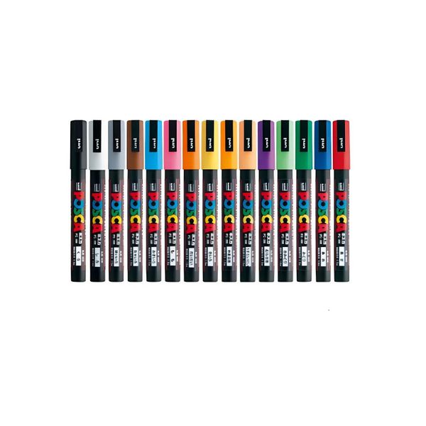 UNI POSCA-Farbmarker-Stifte Set PC-1M PC-3M PC-5M 7/8/15 POP POP POPER Color Wasserbasis Pigmenttinte mit Original-Vinyl-Pen-Hülle 240328