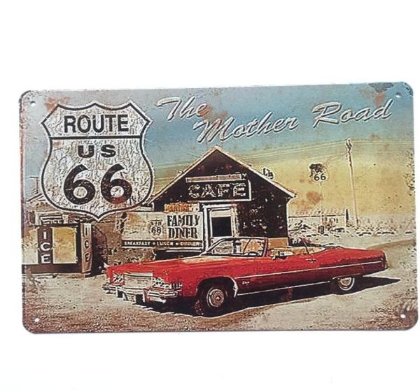 Route US 66 Плакат Moth Moth Road Retro Vintage Metal Tin Sign для Man Cave Garage Shabby Chic Wall Sticker Cafe Bar Home Decor1804945