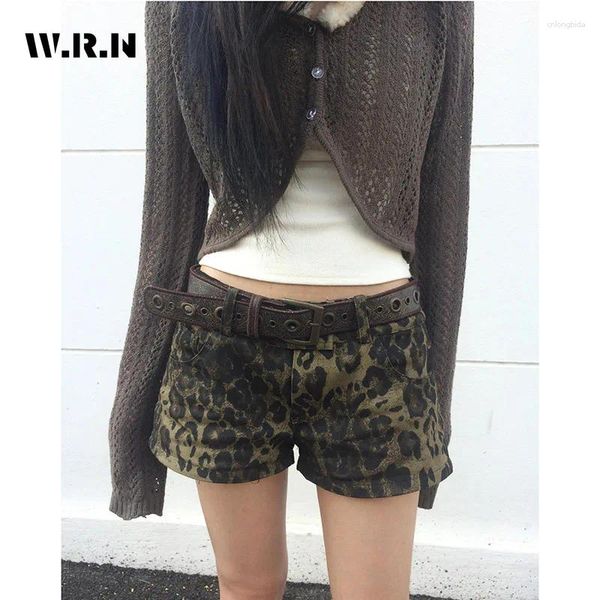 Shorts femininos garotas jeans hight wight leopard impressão sexy jeans casual cargo calça harajuku y2k curto verão 2024