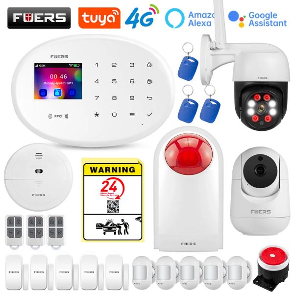 Kitler Fuers W204 4G GSM WiFi TUYA Akıllı Ev Alarm Sistemi Kiti Kablosuz Alarm Güvenlik Sistemi IP Kamera Su Geçirmez Antipet Sensörü