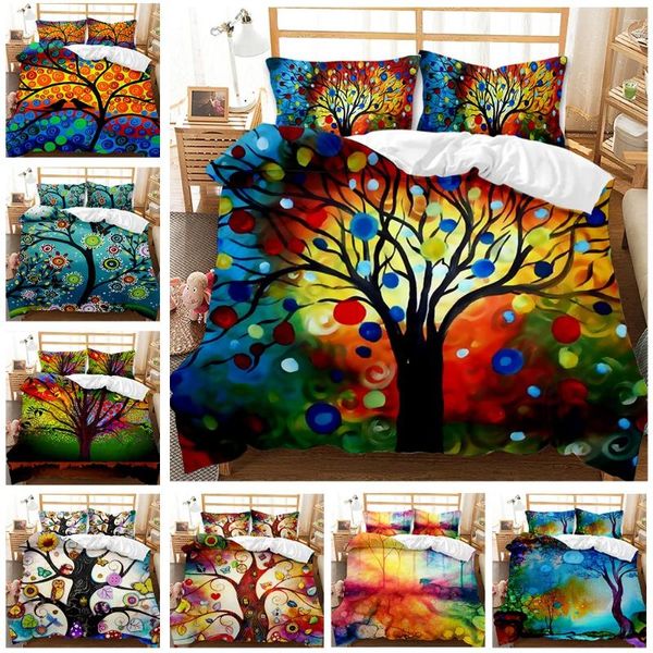 Bedding Sets Nature Duvet Capa Conjunto de vida Digital Tree of Life com Turning Gothic Background Mystrey Display 3 peças rei