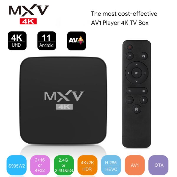 Box MXV 4K TV Box Android 11.0 4GB 32 GB Nuova Box Smart TV Smart TV 2.4G 5.8G WiFi BT 5.0 OTA AV1 Media Player AirPlay HDR+ Set Top Box