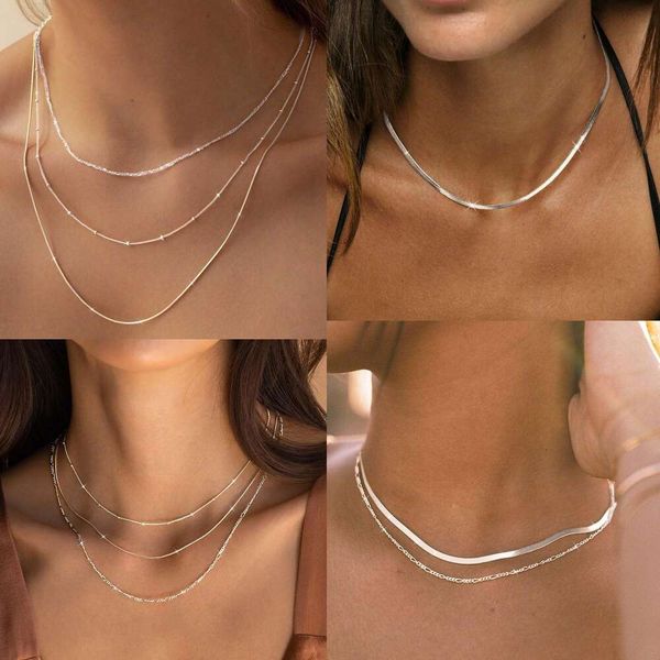 Collana segmentata, collana di designer di gioielli alla moda, collana da donna a spina di pesce femminile, questa collana a catena di serpente spessa stratificata set di gioielli