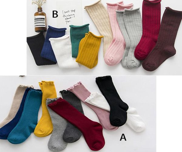 Meninas Babys Ruffle Knee High Socks Precisa de cores Candy Criança Long Meias Long Cottor