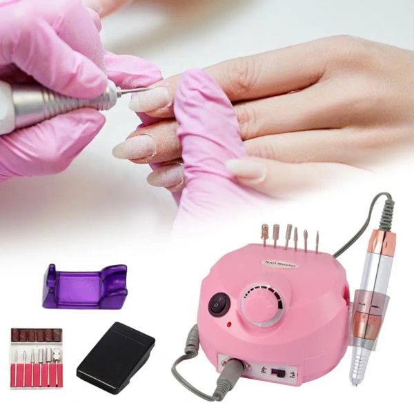 Drills Manicure Pedicure Tool Greger Electric Brinds Professional Electric Pollower Achaner com 6 cabeças de moagem Motor forte para unha