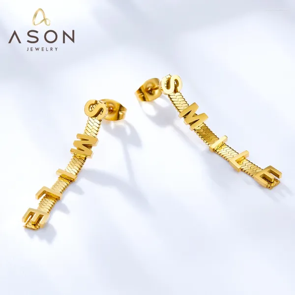 Orecchini per borchie Asonsteel Letter 'Smile' con piercing alla moda in oro in acciaio inossidabile a catena per donne gioielli quotidiani