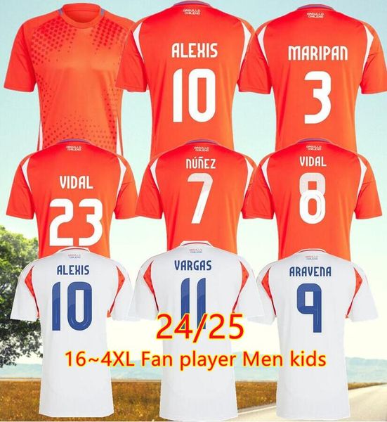 Chile 24/25 Jerseys de futebol Alexis Vidal Kids 2025 Seleção nacional Dennis Football Cirche Home Red Away White Full Set Men Camiseta 2024 Copa América Zamorano Isla