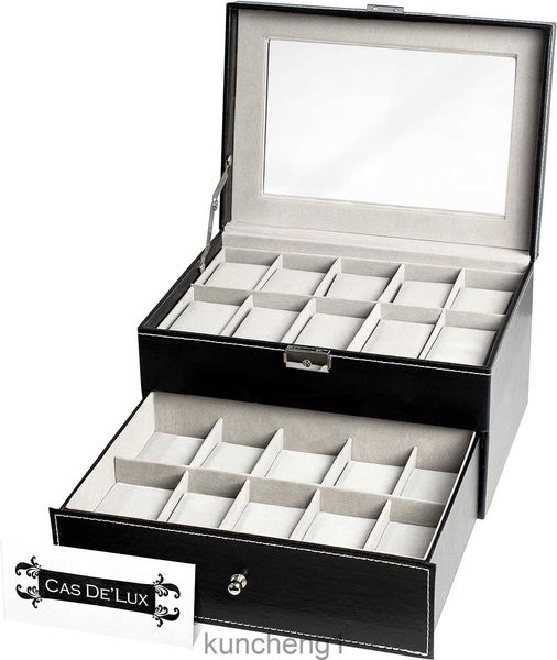 Cuscino organizzatore della scatola di orologi Custodia 20 slot premium Case premium con copertura in vetro incorniciata elegante contrasto cucitura robusta e blocco sicuro per uomini e donne orologi e gioiello