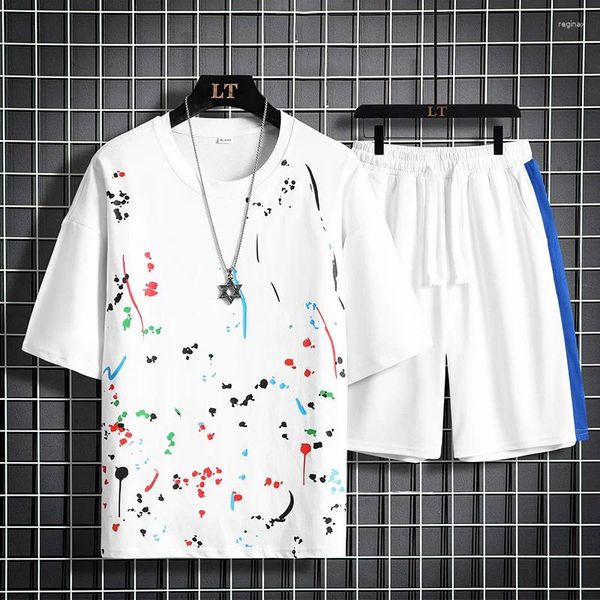 Мужские спортивные костюмы летняя элегантная мода Harajuku Slim Fit Ropa hombre Lake Casual All Print
